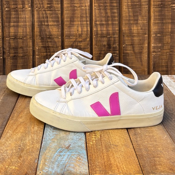 Veja Shoes - Veja V 12 Pink & Black On White Shoes